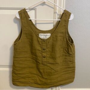 Not Perfect Linen Porto-2 Snap Tank Olive